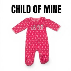 040 CHILD OF MINE Hot Pink 'Best Little Sister' Floral Footed One-Piece